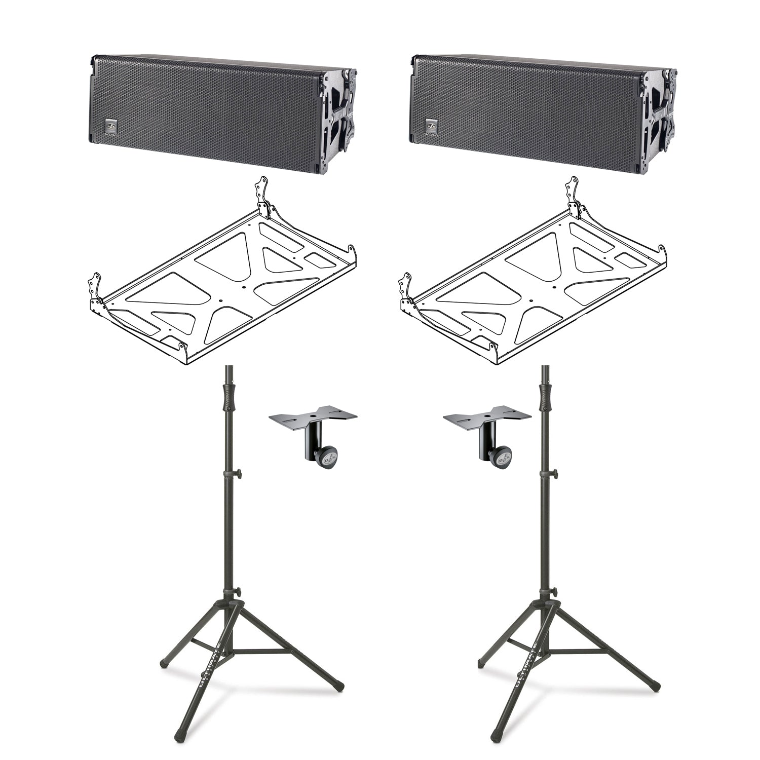 DAS Event 212A 1000W Peak 3 way powered Line Array Speaker Pair with Stands and Brackets