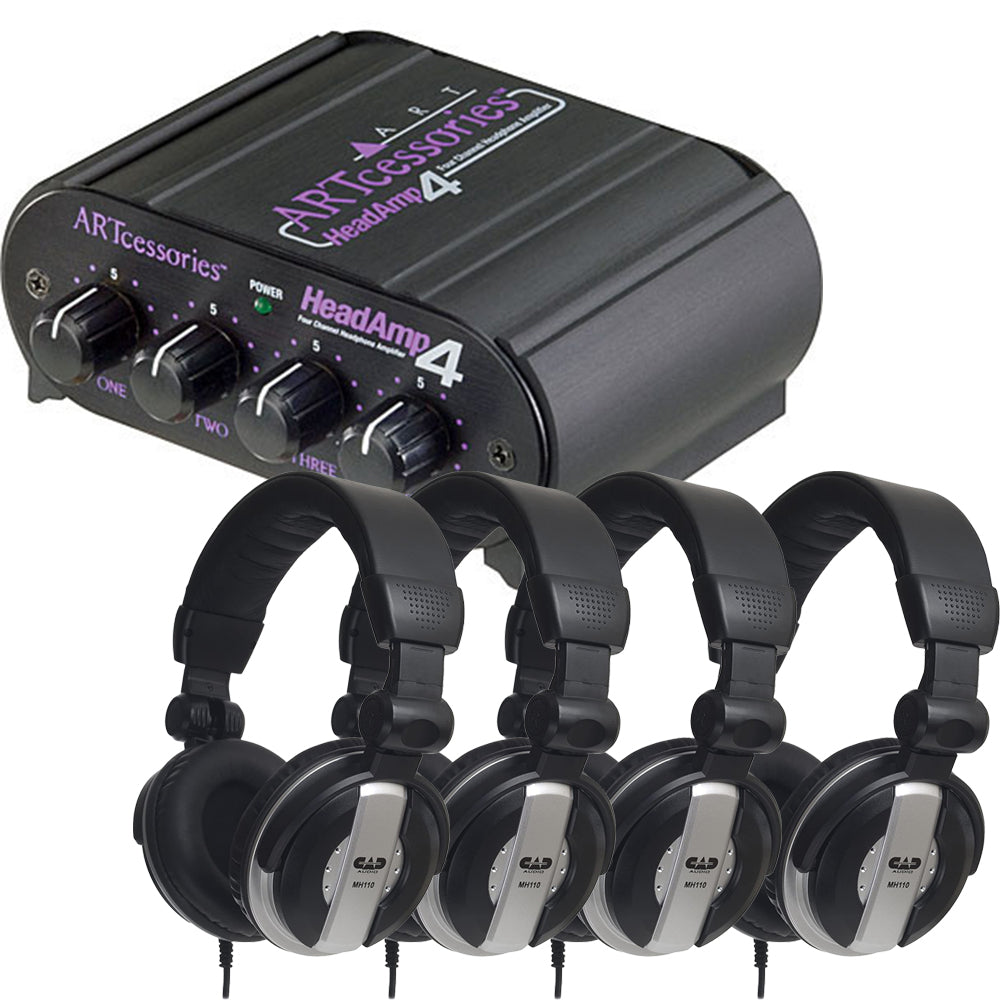ART HeadAmp4 4 Channel Stereo Headphone Amplifier w/ 4 Pairs of CAD Studio Headphones