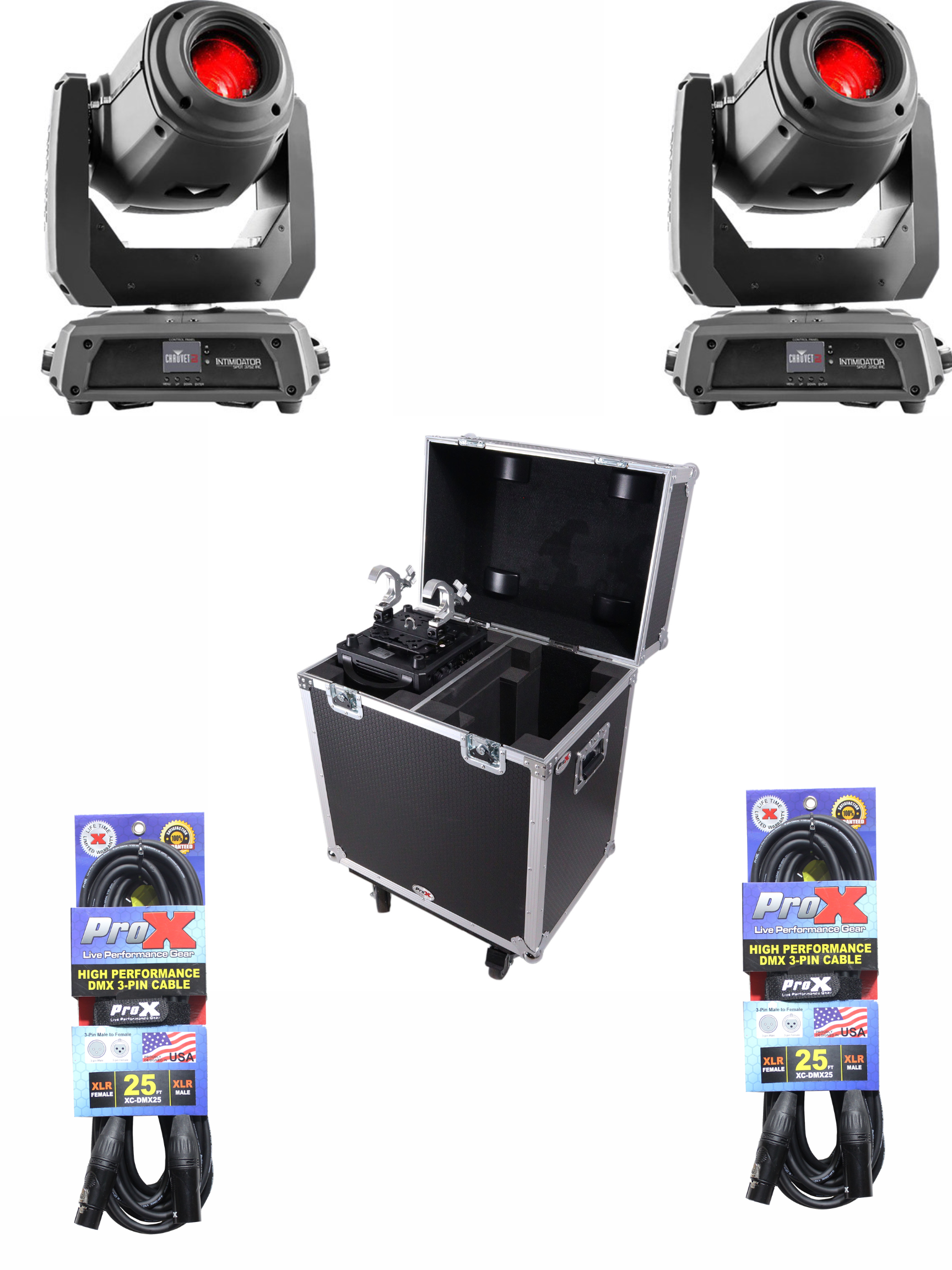Chauvet DJ Intimidator 375Z Moving Head Light Pair with ProX Carrying Case and DMX Cables