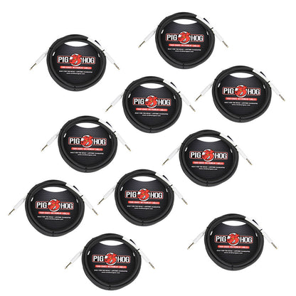Pig Hog PH10 10' 1/4 to 1/4 High Performance 8mm Instrument Cable - 10 Pack