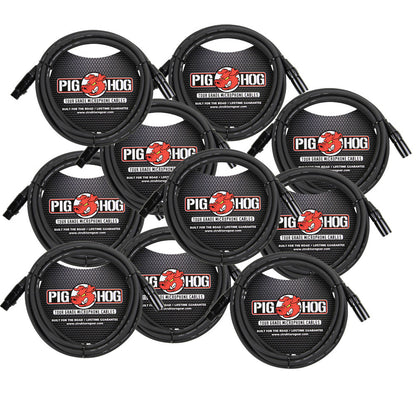 Pig Hog PHM10 10' High Performance 8mm 3-Pin XLR Microphone Cable - 10 Pack