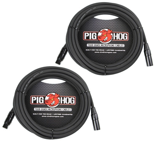 Pig Hog PHM15 15' High Performance Tour Grade 8mm XLR Microphone Cable - 2 Pack
