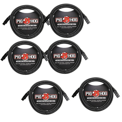 Pig Hog 8mm Mic Cable, 20ft XLR Tour Grade High Performance Mic Cable - 6 PACK