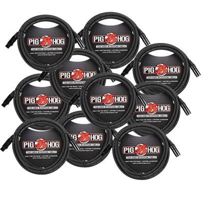 Pig Hog 25' High Performance Tour Grade 8mm XLR Microphone Cable - 10 Pack
