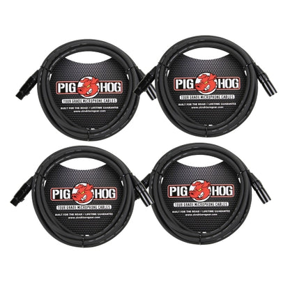 Pig Hog 25' High Performance Tour Grade 8mm XLR Microphone Cable - 4 Pack