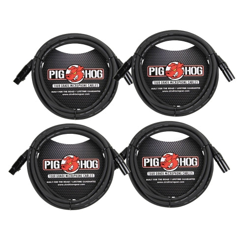 Pig Hog 25' High Performance Tour Grade 8mm XLR Microphone Cable - 4 Pack