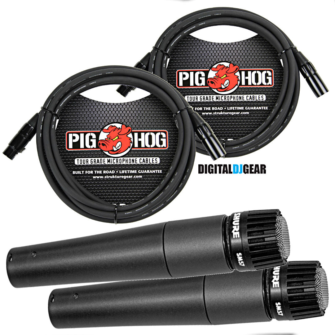 Shure SM57 SM-57 Dynamic Microphone PAIR w/ Pig Hog PHM10 10' XLR Cables