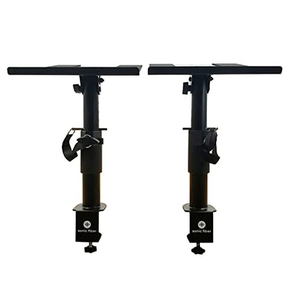 Sonic Fiber Desk Clamp Speaker Stand Pair, Adjustable Desktop Speaker Stand, Studio Monitor Speaker Stands