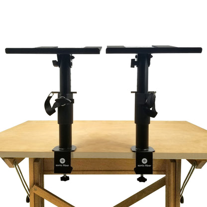 Sonic Fiber Desk Clamp Speaker Stand Pair, Adjustable Desktop Speaker Stand, Studio Monitor Speaker Stands