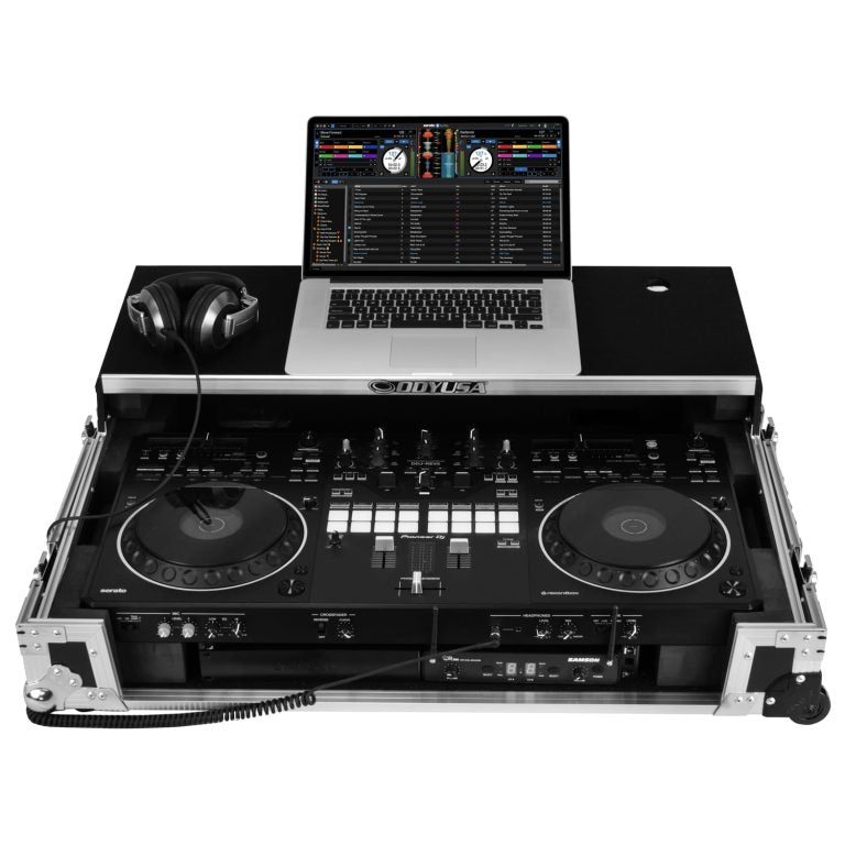 Odyssey DDJ-REV5 1U Flight Case with Glide Style Laptop Platform and Corner Wheels
