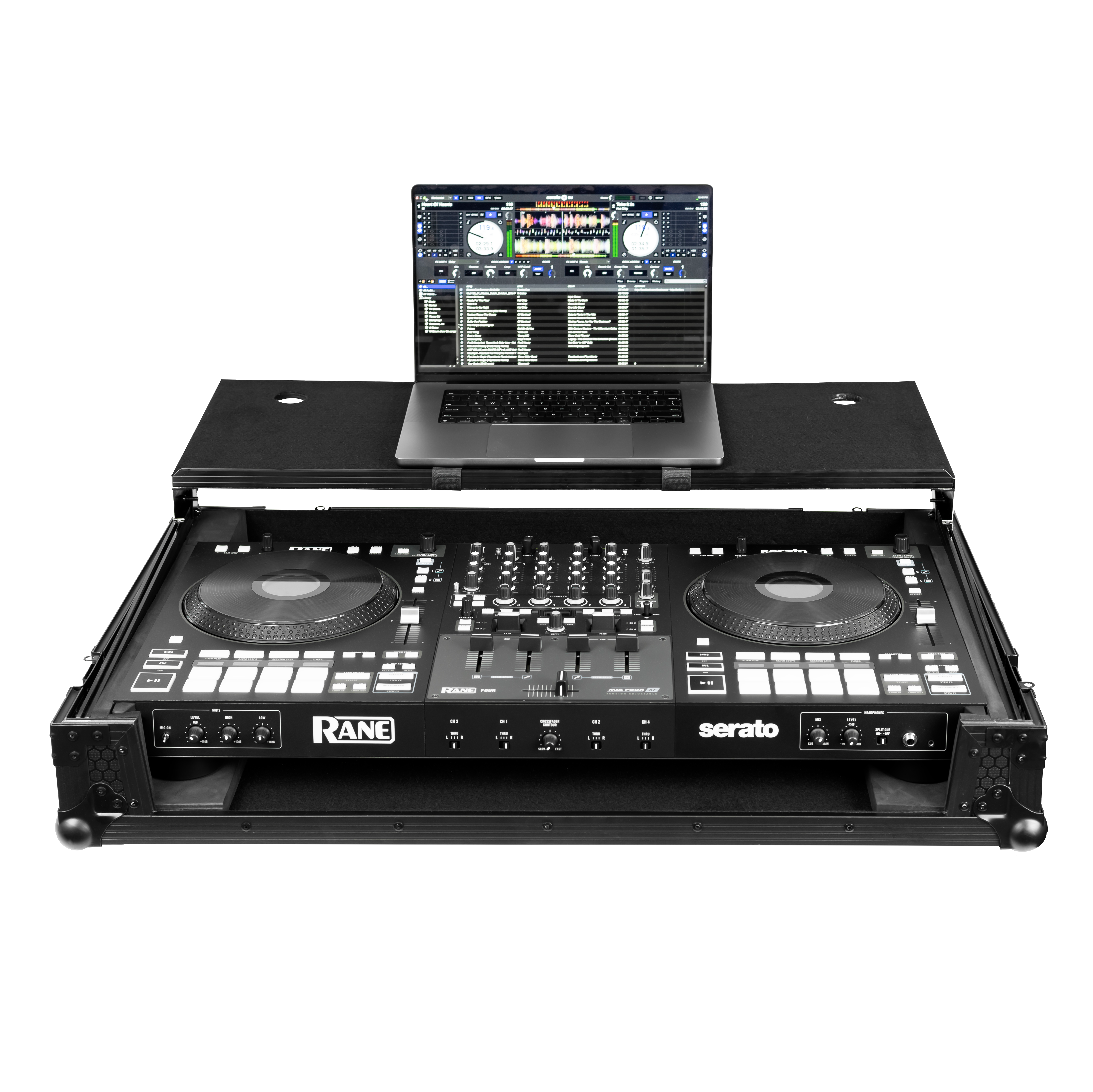 Headliner HL10016 Pitch Black Flight Case For Rane Four W/ Laptop Platform & Wheels