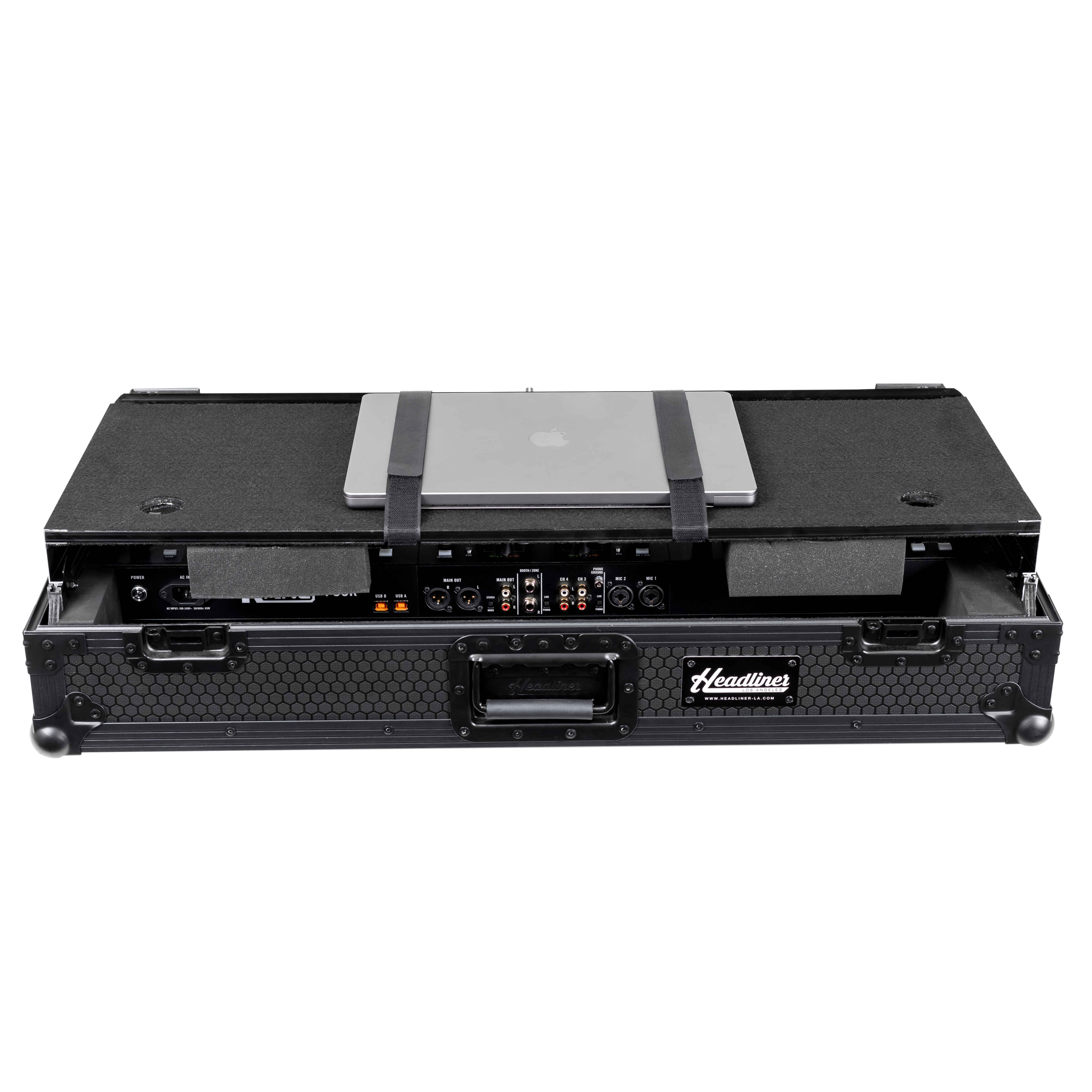 Headliner HL10016 Pitch Black Flight Case For Rane Four W/ Laptop Platform & Wheels