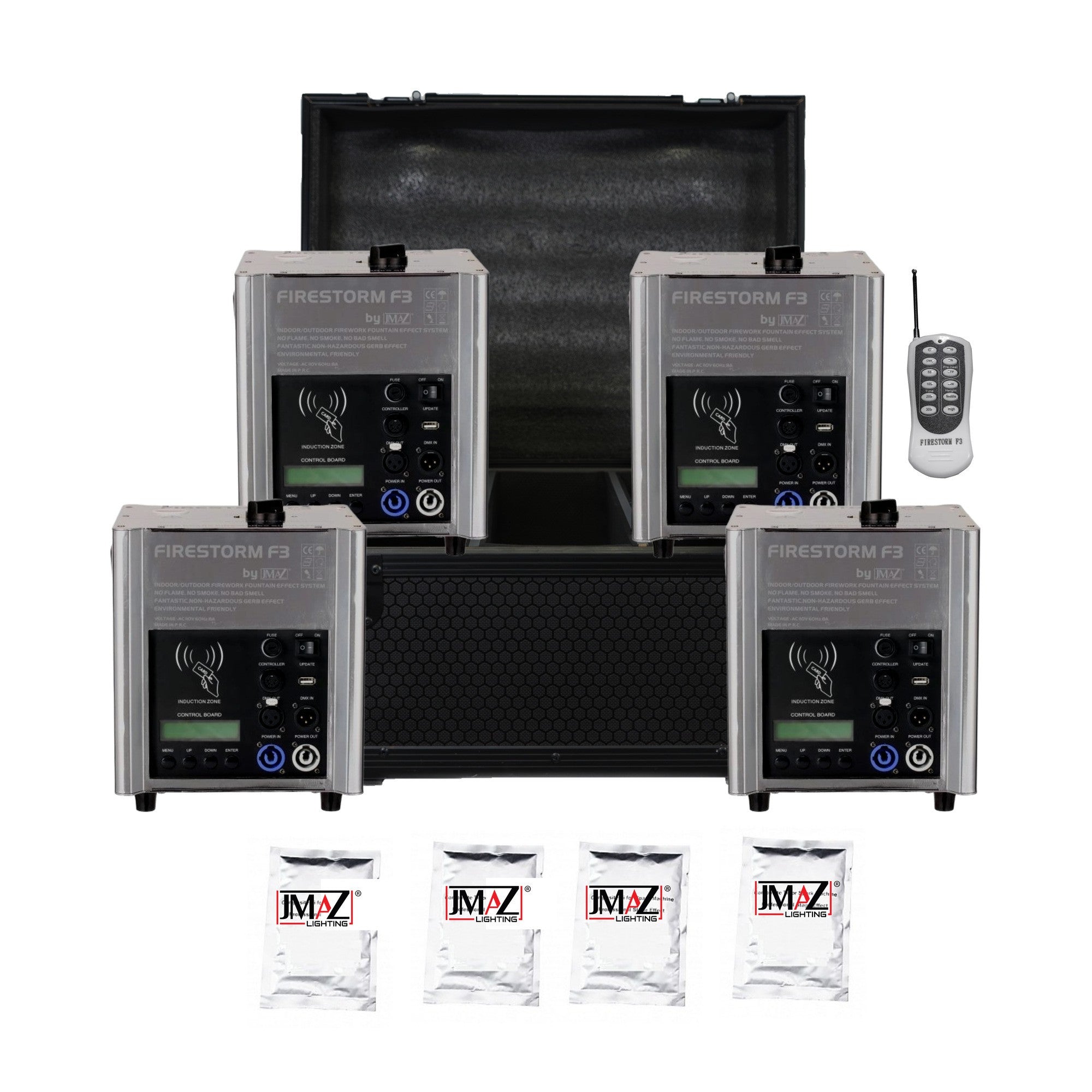 JMAZ Firestorm F3 JZ4008 500W Cold Spark Machine Chrome 4x Unit Package