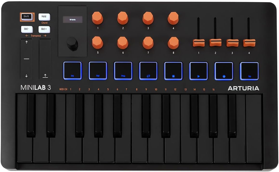 Arturia MiniLab 3 Orange Compact MIDI Keyboard and Pad Controller (Special Edition Orange and Black)