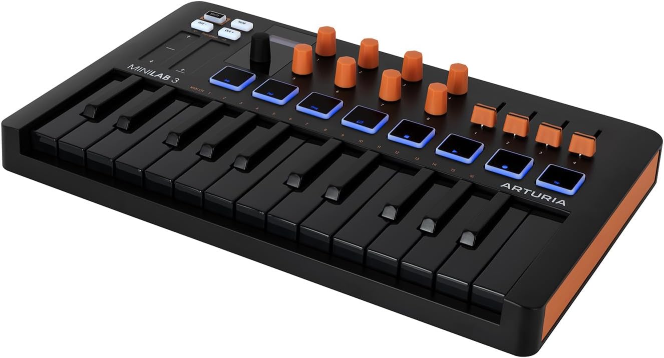 Arturia MiniLab 3 Orange Compact MIDI Keyboard and Pad Controller (Special Edition Orange and Black)