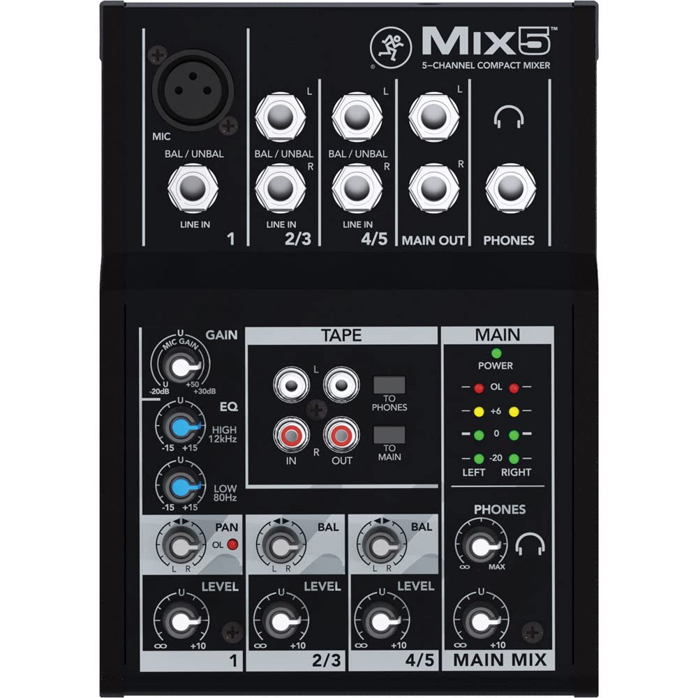 Mackie Mix5 5-Channel 1 Mic/Line Input Compact Mixer w/ 2-Band EQ