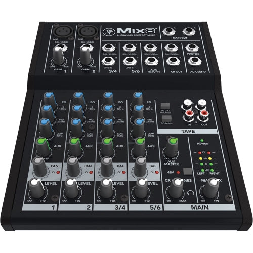 Mackie Mix8 8-Channel Compact Mixer with 2 MIC Pre Amps – Digital