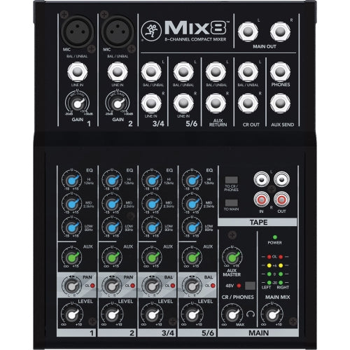 MACKIE Mix8 8チャンネルコンパクトミキサー Mackie Mix8 8-Channel Compact Mixer with 2 MIC Pre Amps – Digital