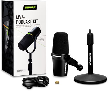 Shure MV7+ XLR/USB-C Dynamic Podcasting Microphone (Black) Including Gator Stand