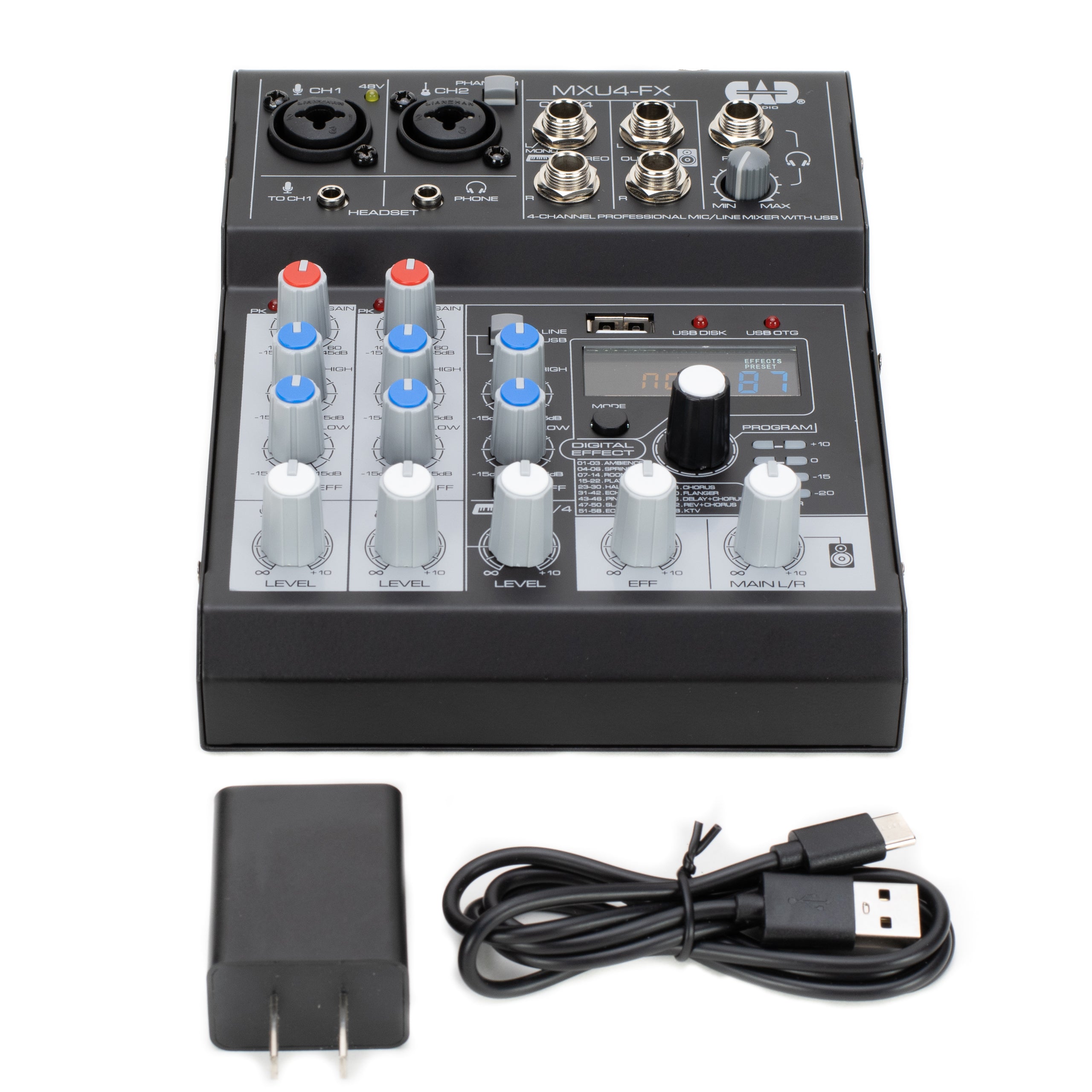 CAD MXU4-FX 4 channel mixer with USB interface and digital effects