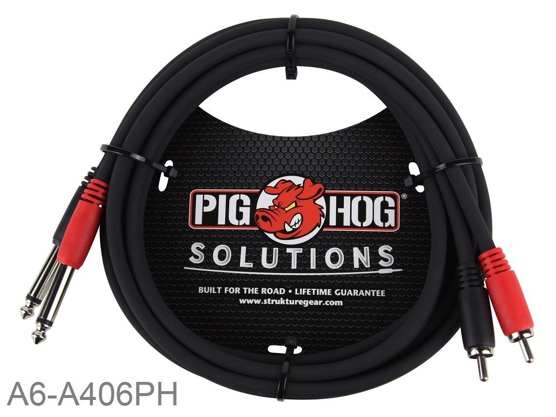 Pig Hog 6ft Dual 1/4 TS Mono Male Plug to 2-RCA Male Plug Audio Cable