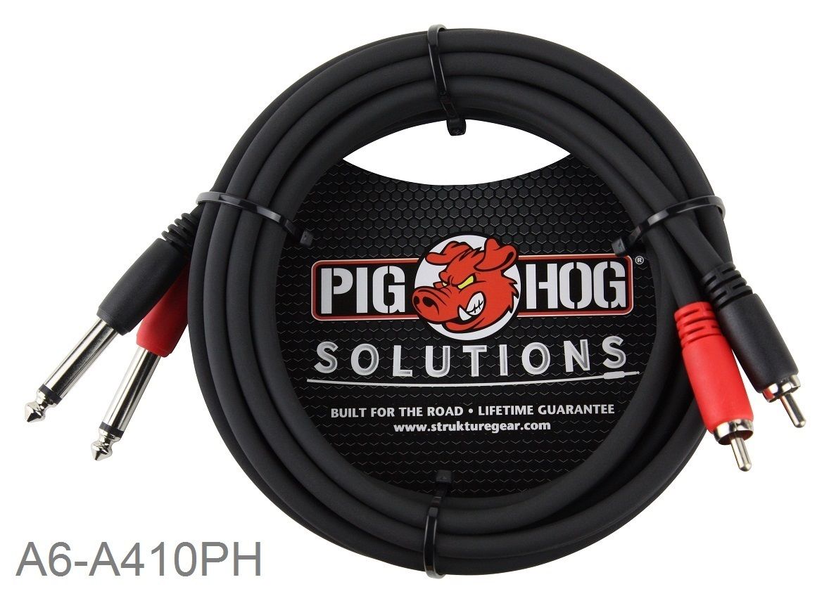 Pig Hog 10ft Dual 1/4 TS Mono Male Plug to 2-RCA Male Plug Audio Cable