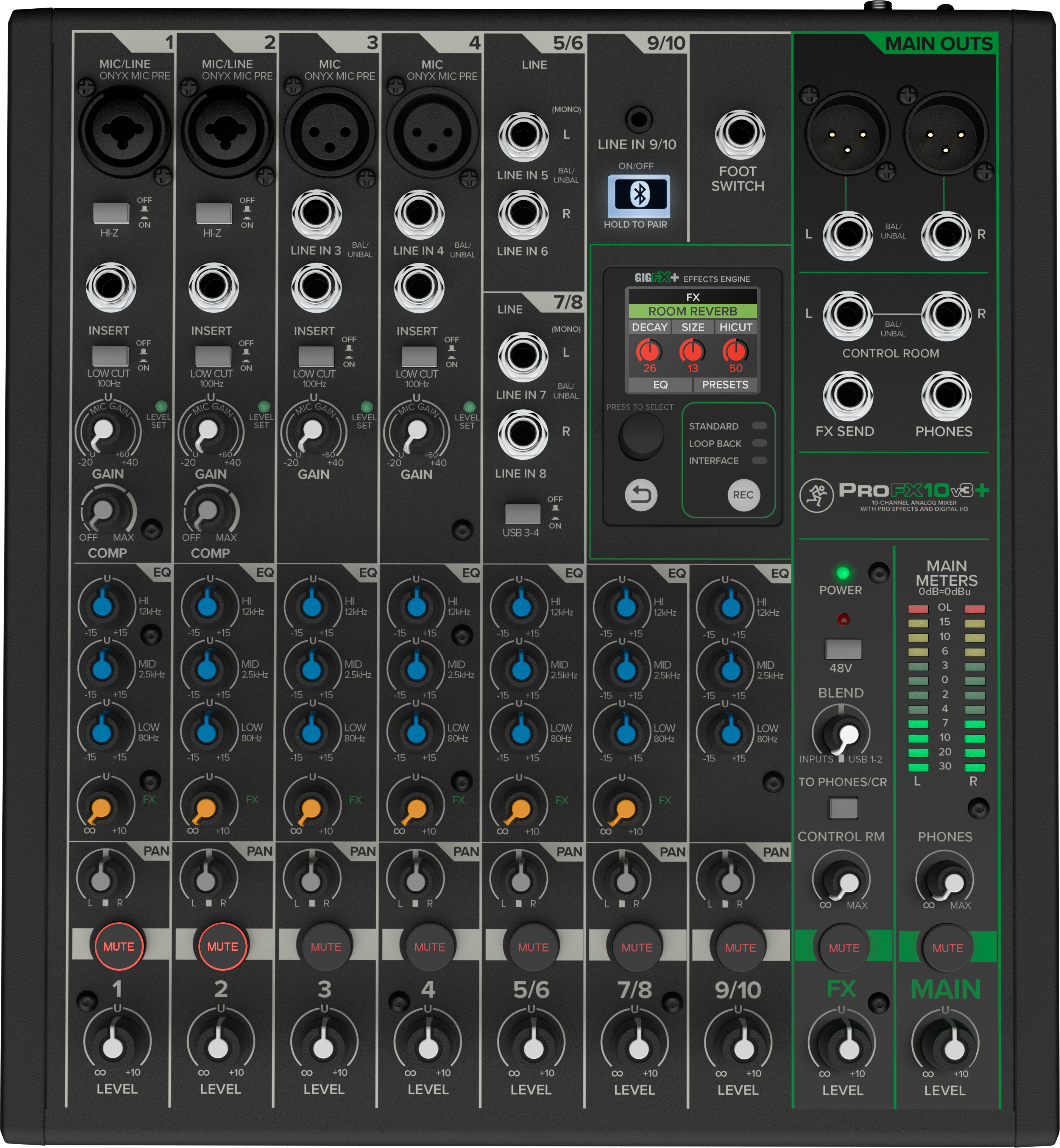 Mackie ProFX10v3+ 10-Channel Analog Mixer with Enhanced FX, USB Recording Modes, and Bluetooth