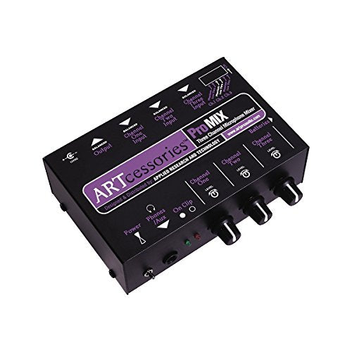 ART ProMIX Three Channel Microphone Mono Phantom Power Mixer for Podcasting