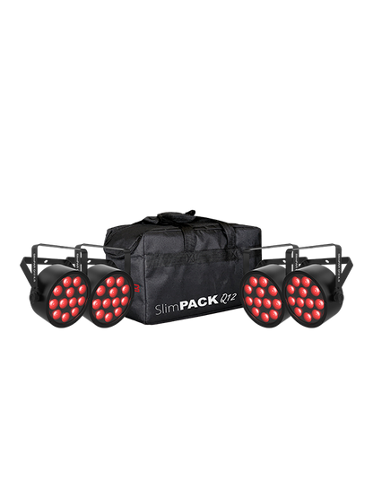 CHAUVET DJ SlimPACK Q12 ILS Low-Profile Quad-Color LED Wash Bundle with DMX Cables and Bag (4-Pack)