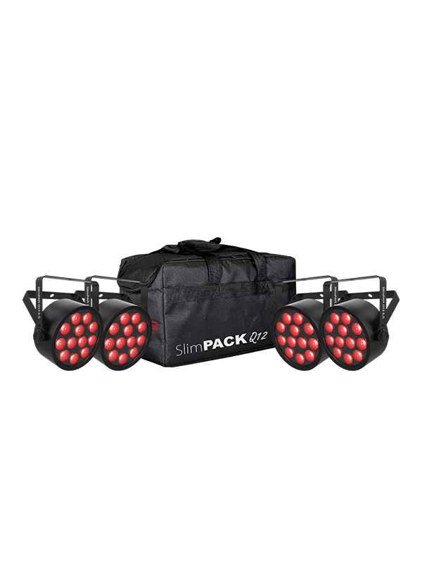 CHAUVET DJ SlimPACK Q12 ILS Low-Profile Quad-Color LED Wash Bundle with DMX Cables and Bag (4-Pack)