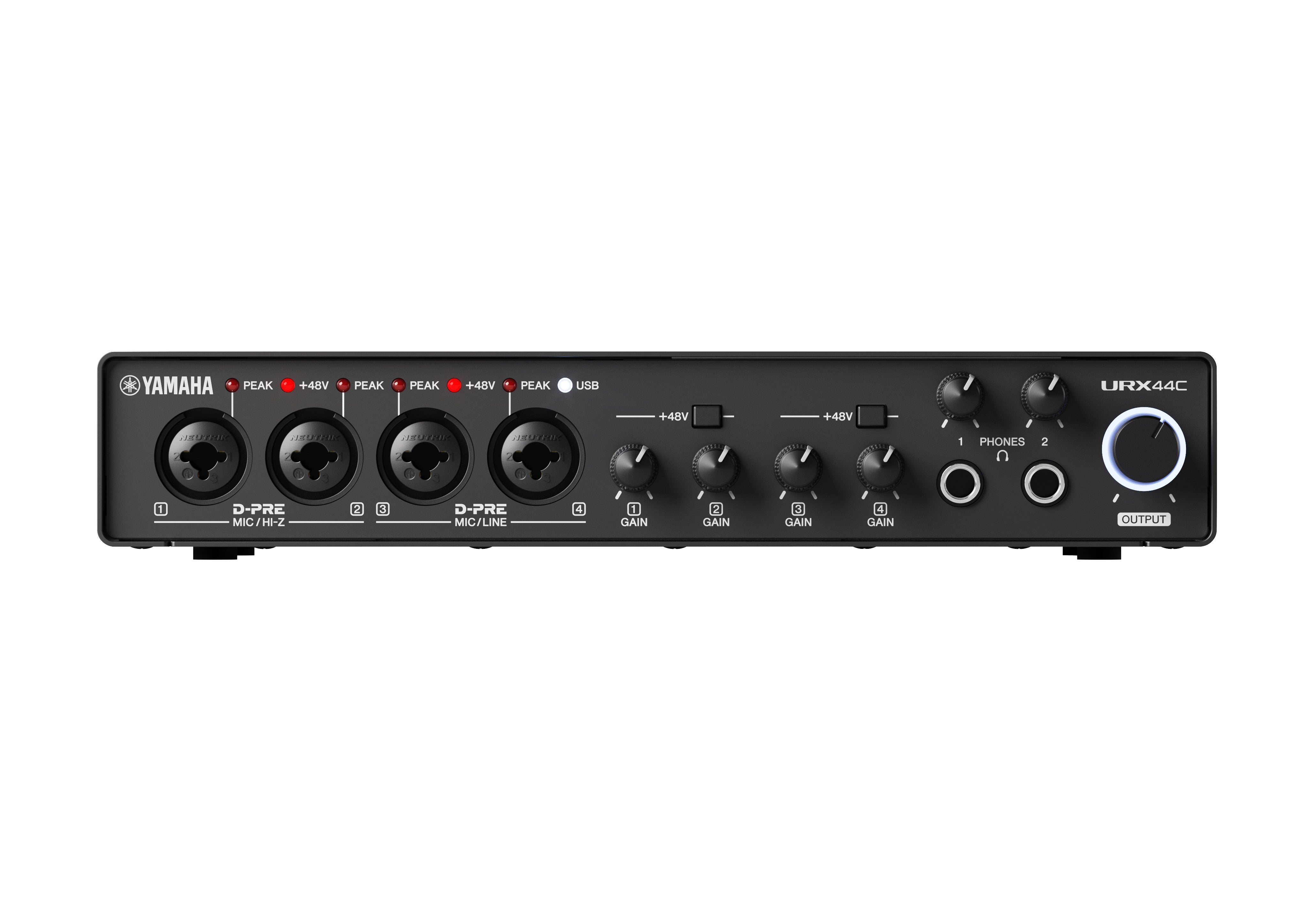 Yamaha URX44C 6-in/4-out USB-C Audio/MIDI Interface with 32-bit/192kHz support, 4 combo and 2 line inputs, DSP-powered mixing/effects for a seamless creative and streaming workflow