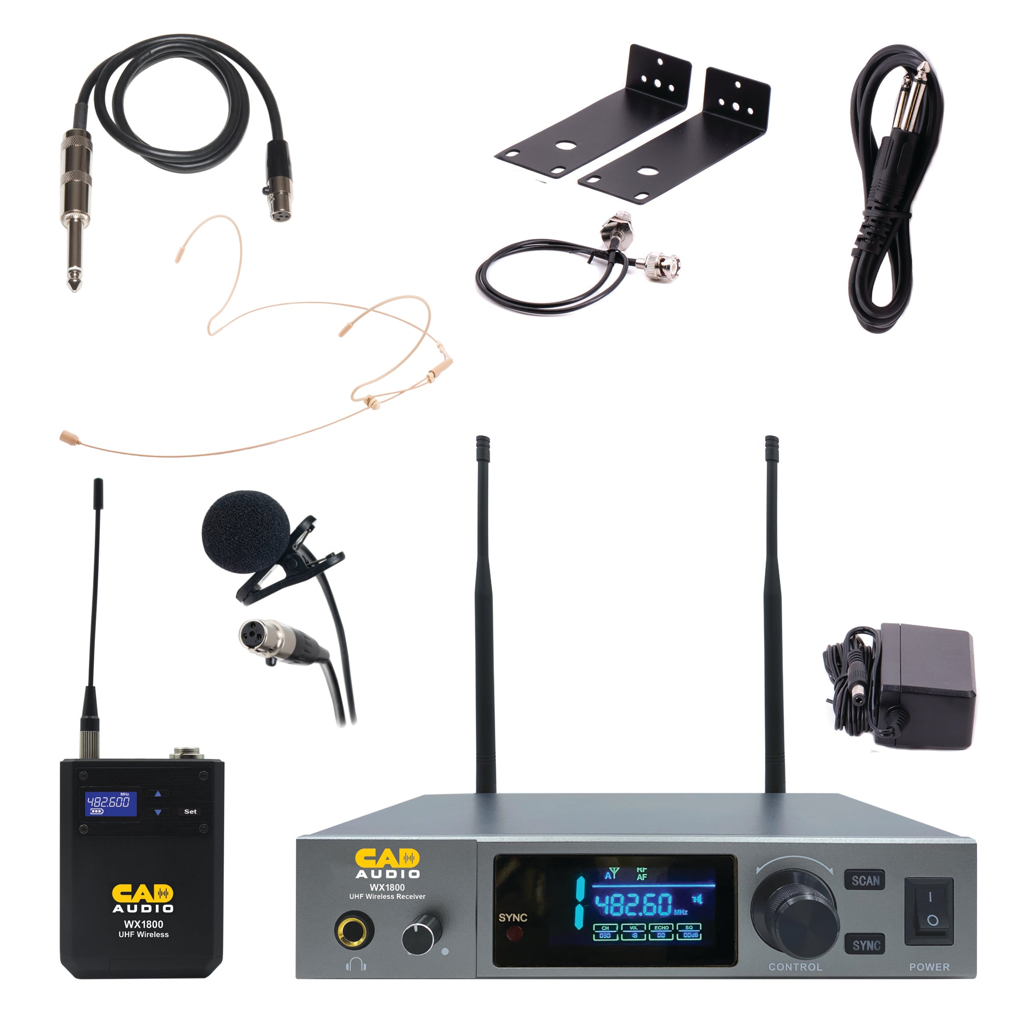 CAD WX1800BP UHF Wireless BodyPack System - Frequency Agile - Includes WX5 Guitar Cable, WX7 Headworn and WX9 Lav