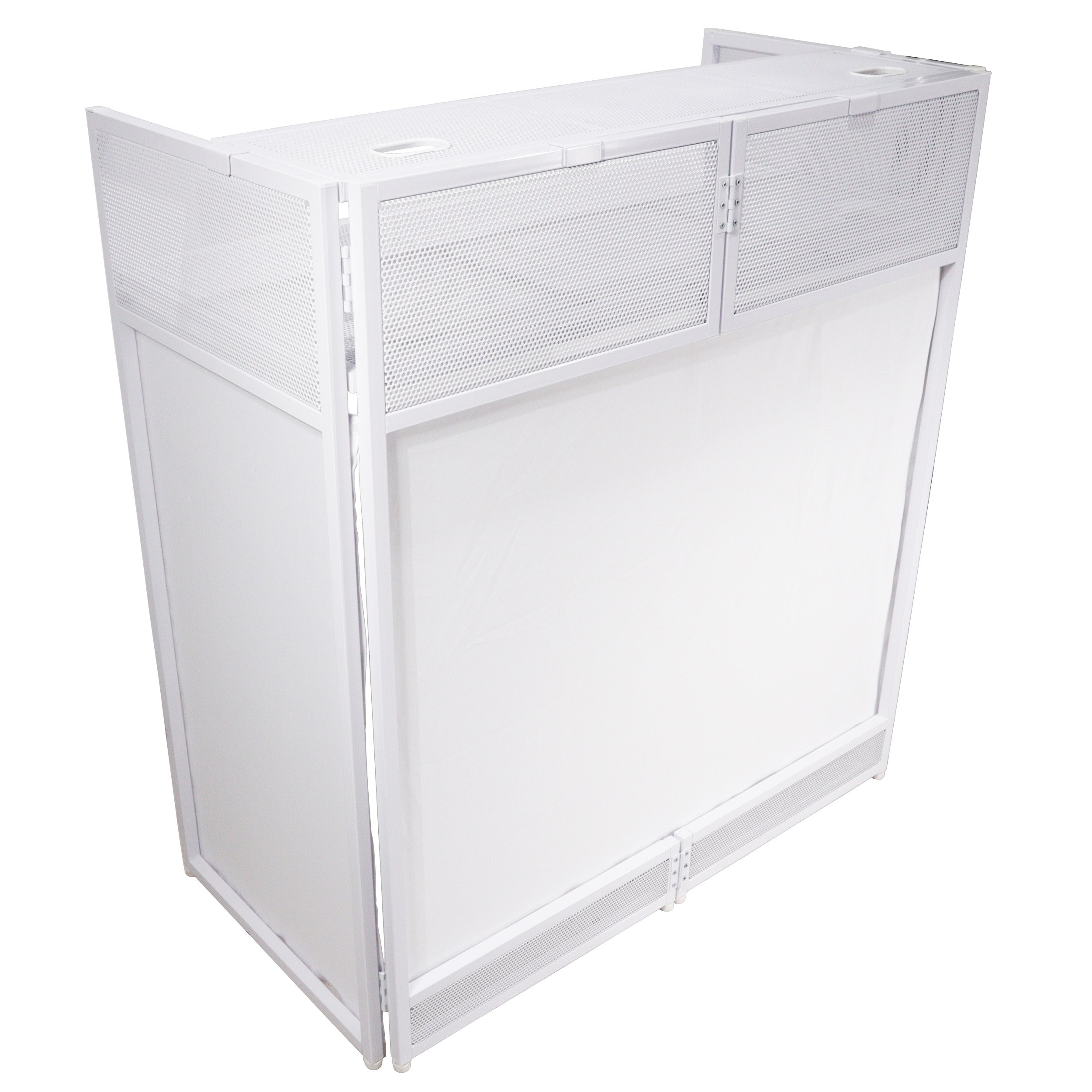 ProX XF-VISTAWH Vista DJ Booth Facade Table Station with Black and White Scrim