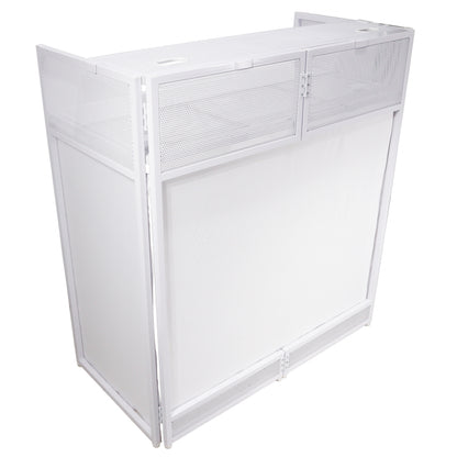 ProX XF-VISTAWH Vista DJ Booth Facade Table Station with Black and White Scrim