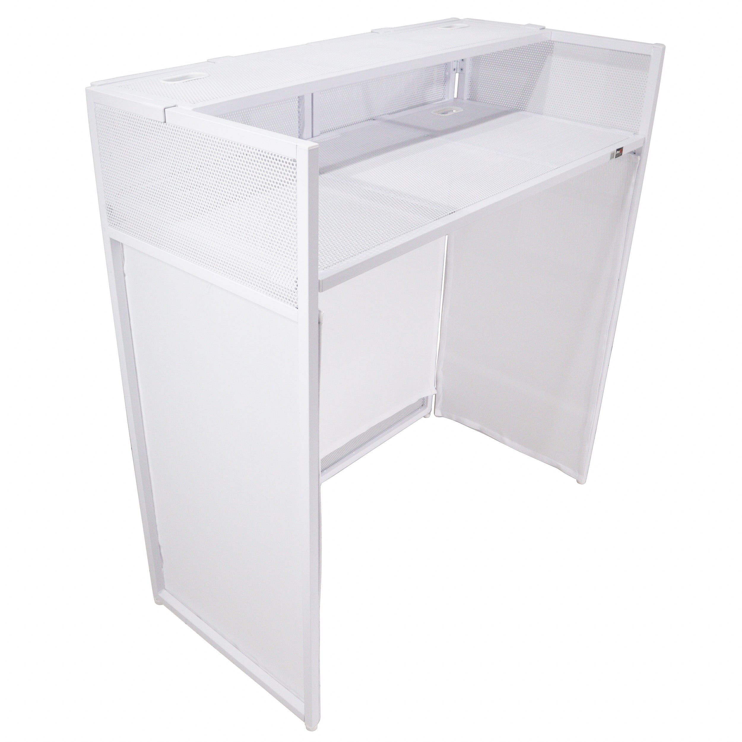 ProX XF-VISTAWH Vista DJ Booth Facade Table Station with Black and White Scrim