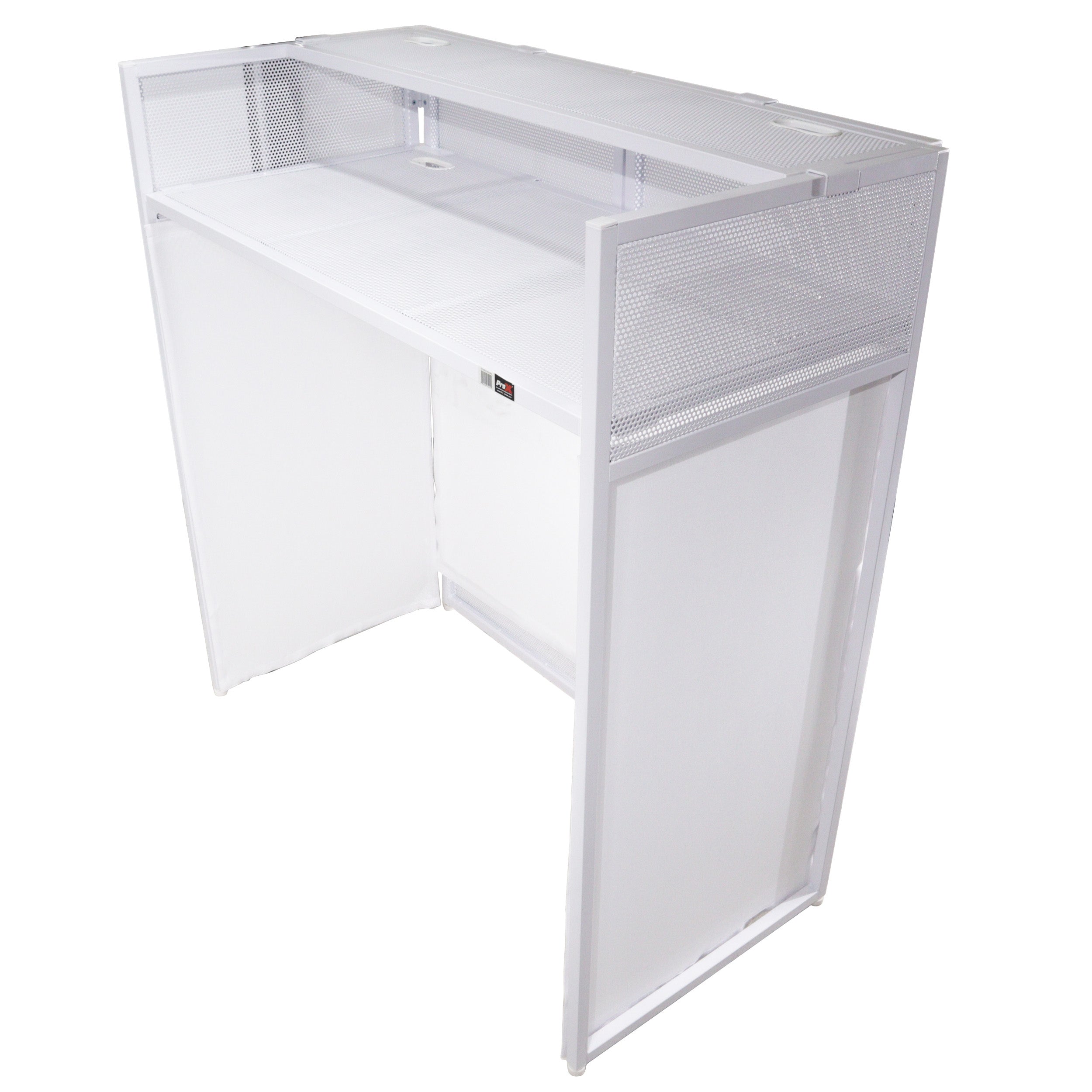 ProX XF-VISTAWH Vista DJ Booth Facade Table Station with Black and White Scrim