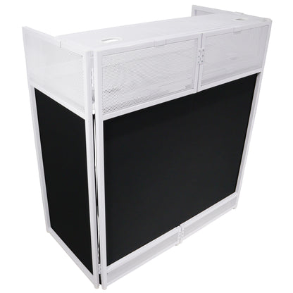 ProX XF-VISTAWH Vista DJ Booth Facade Table Station with Black and White Scrim