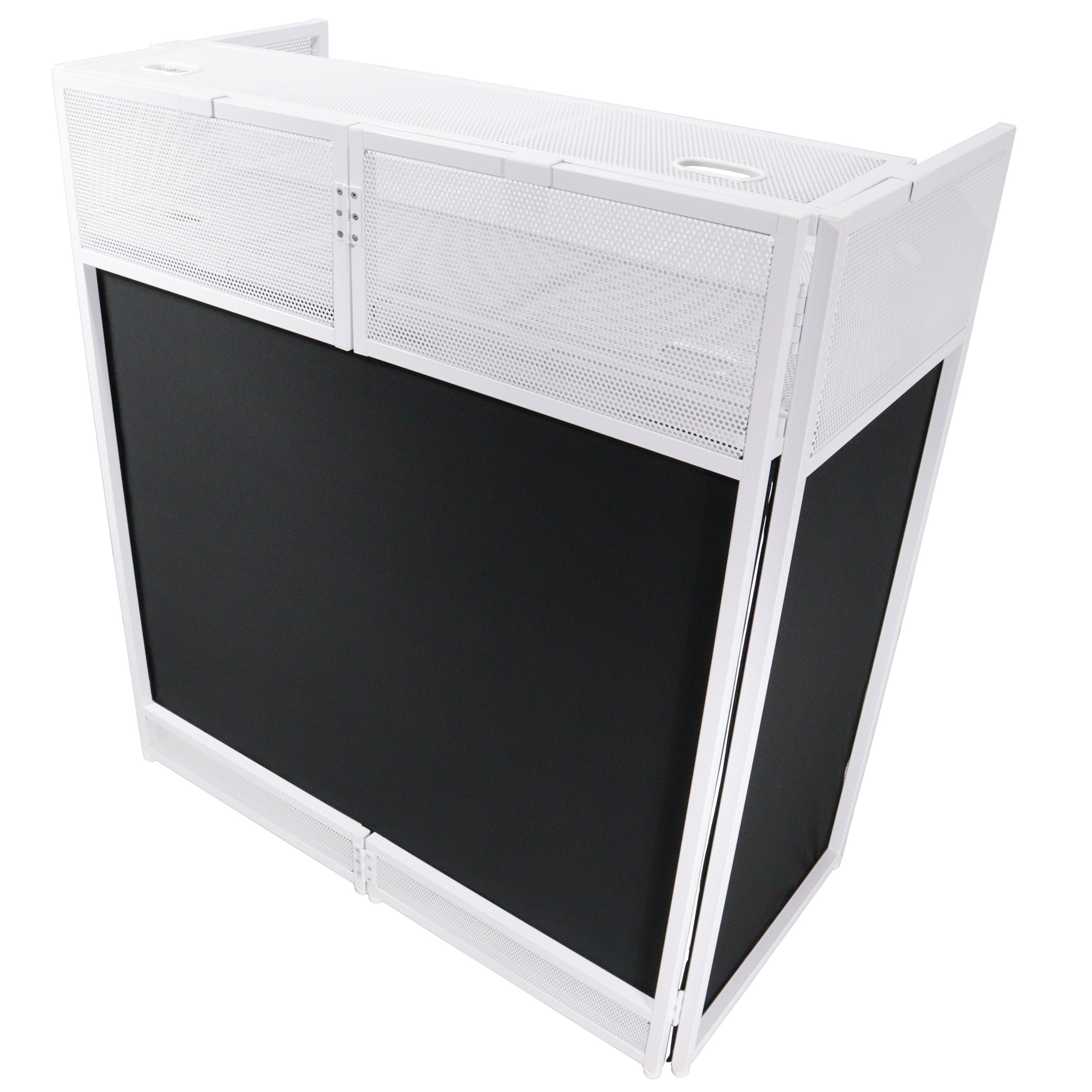 ProX XF-VISTAWH Vista DJ Booth Facade Table Station with Black and White Scrim