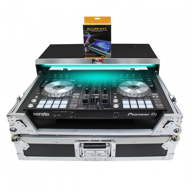 ProX Pioneer DDJ-SR2 Controller Case W/Laptop Shelf - Silver/Black + LED Kit