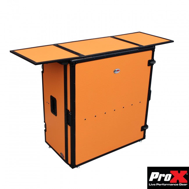ProX Transformer Series Fold Away DJ Performance Desk Facade Orange on Black W/ Wheels
