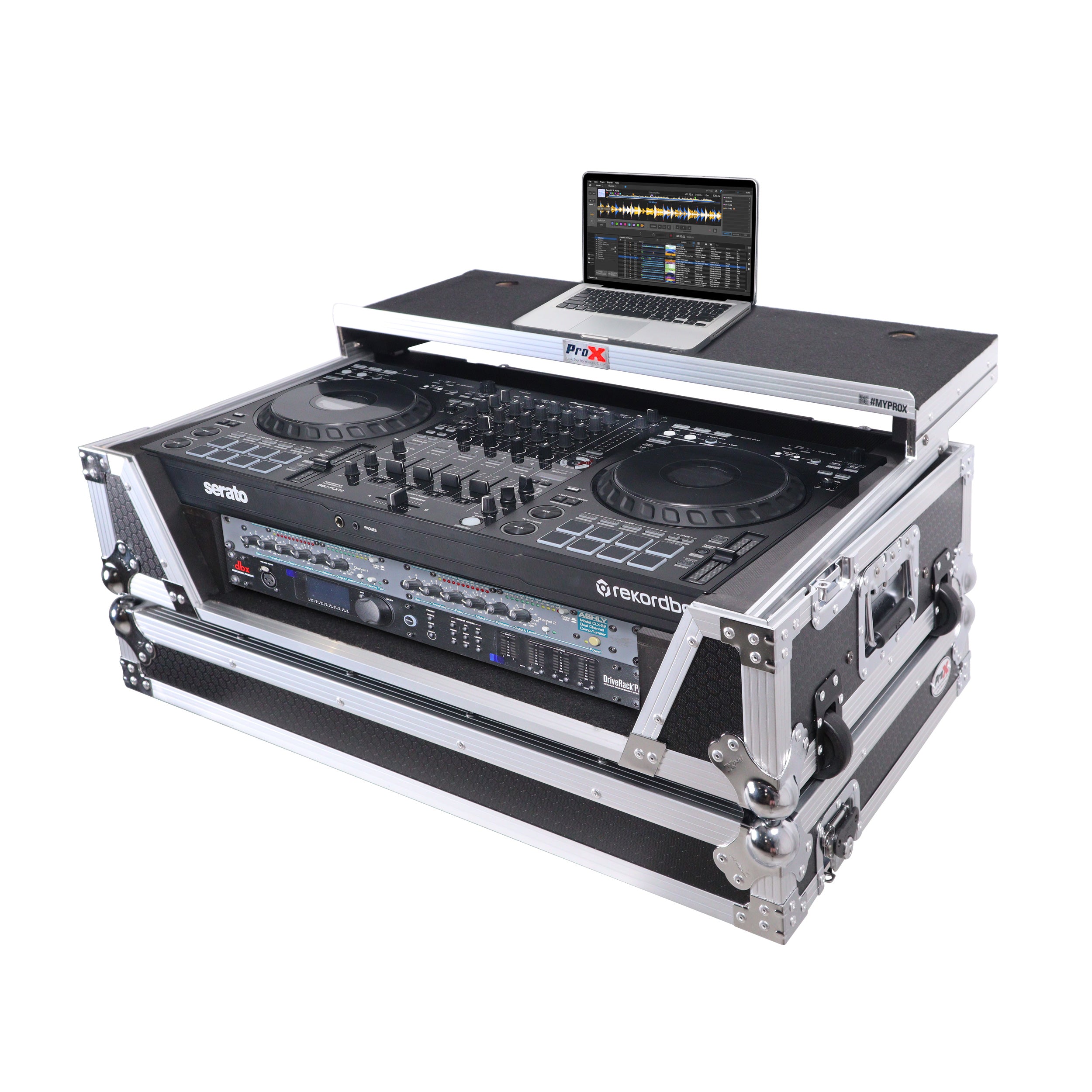 ProX XS-FLX102UWLT Flight Style Road Case with Laptop Shelf and 2U Rack Space for Pioneer DDJ-FLX10