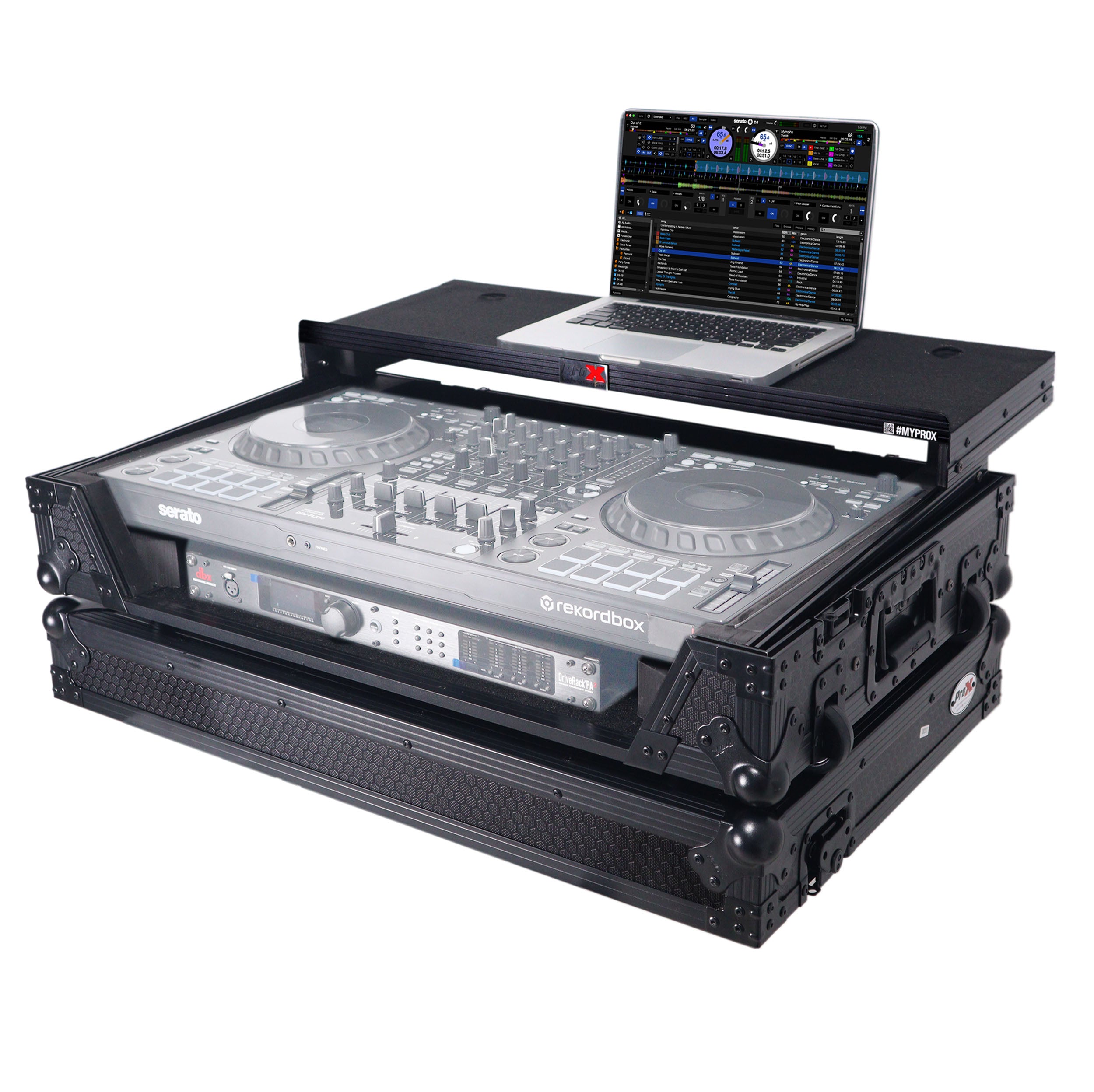 ProX XS-DDJFLX102UWLTBLLED Flight Style Road Case with Laptop Shelf and LED Black Finish for Pioneer DJ FLX10