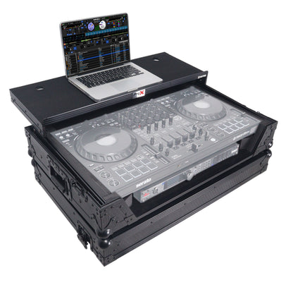 ProX XS-DDJFLX102UWLTBLLED Flight Style Road Case with Laptop Shelf and LED Black Finish for Pioneer DJ FLX10