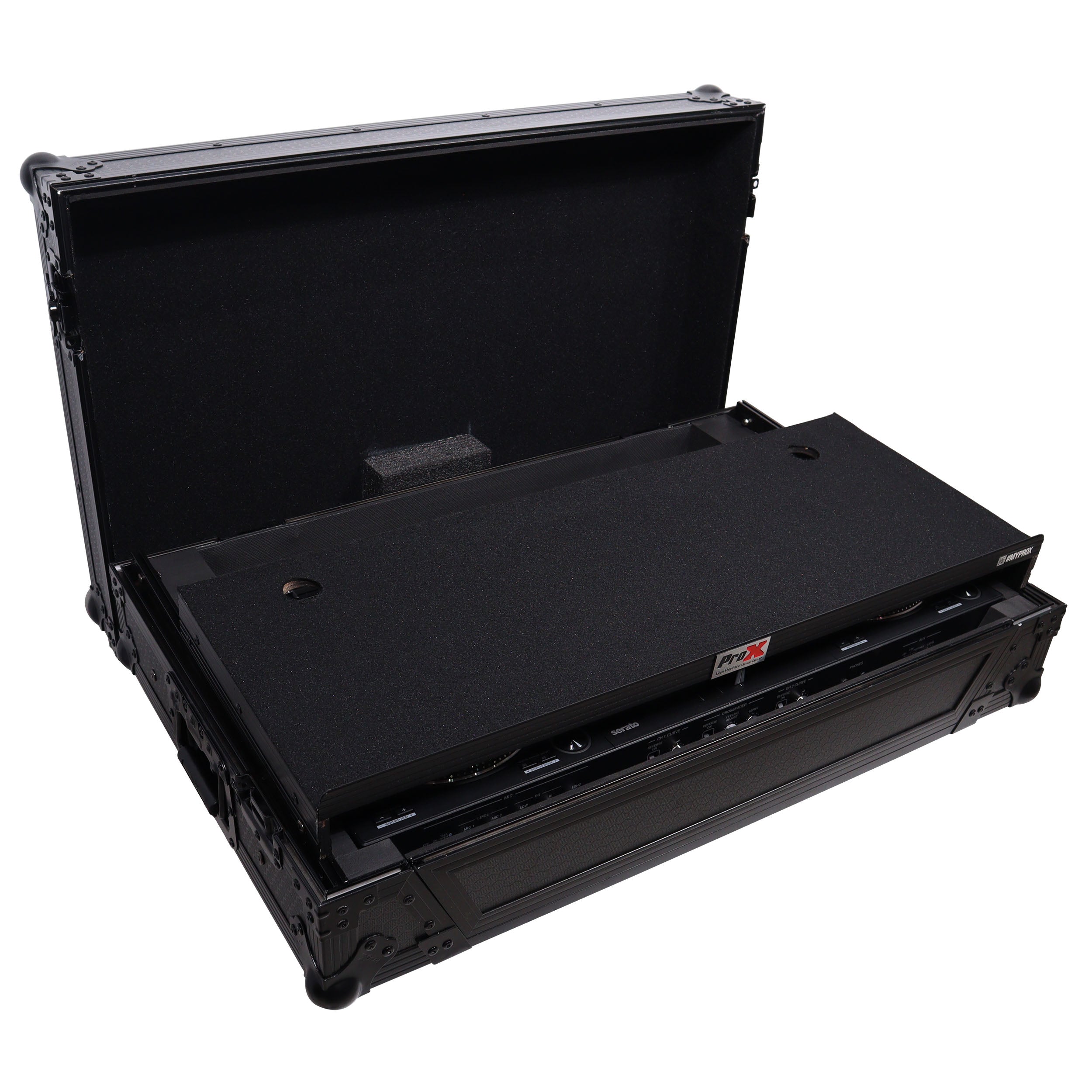ProX XS-DDJFLX102UWLTBLLED Flight Style Road Case with Laptop Shelf and LED Black Finish for Pioneer DJ FLX10