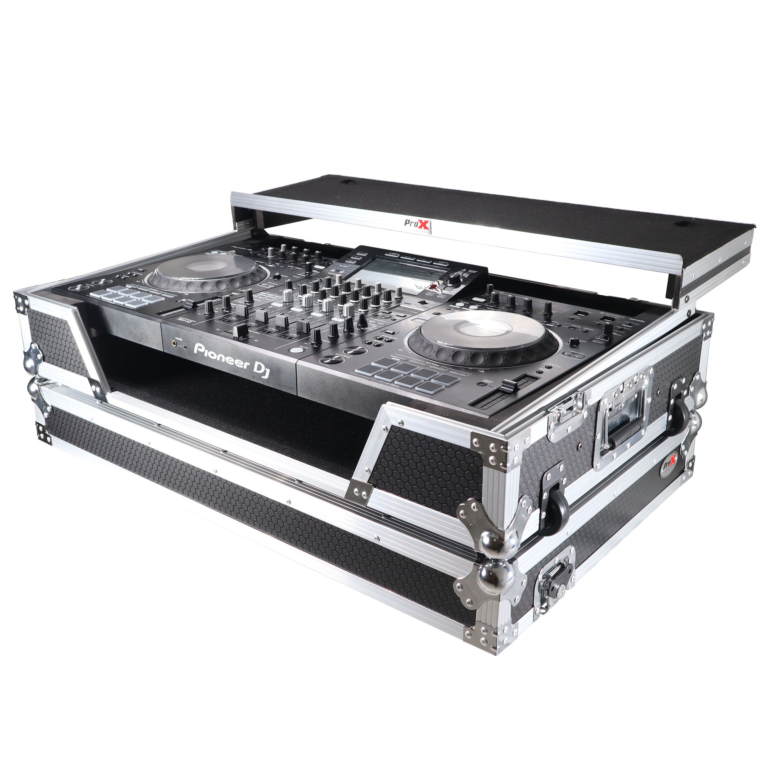 ProX XDJ-XZ Flight Case w/ Wheels, Laptop Shelf & 1U Rack Silver/Black