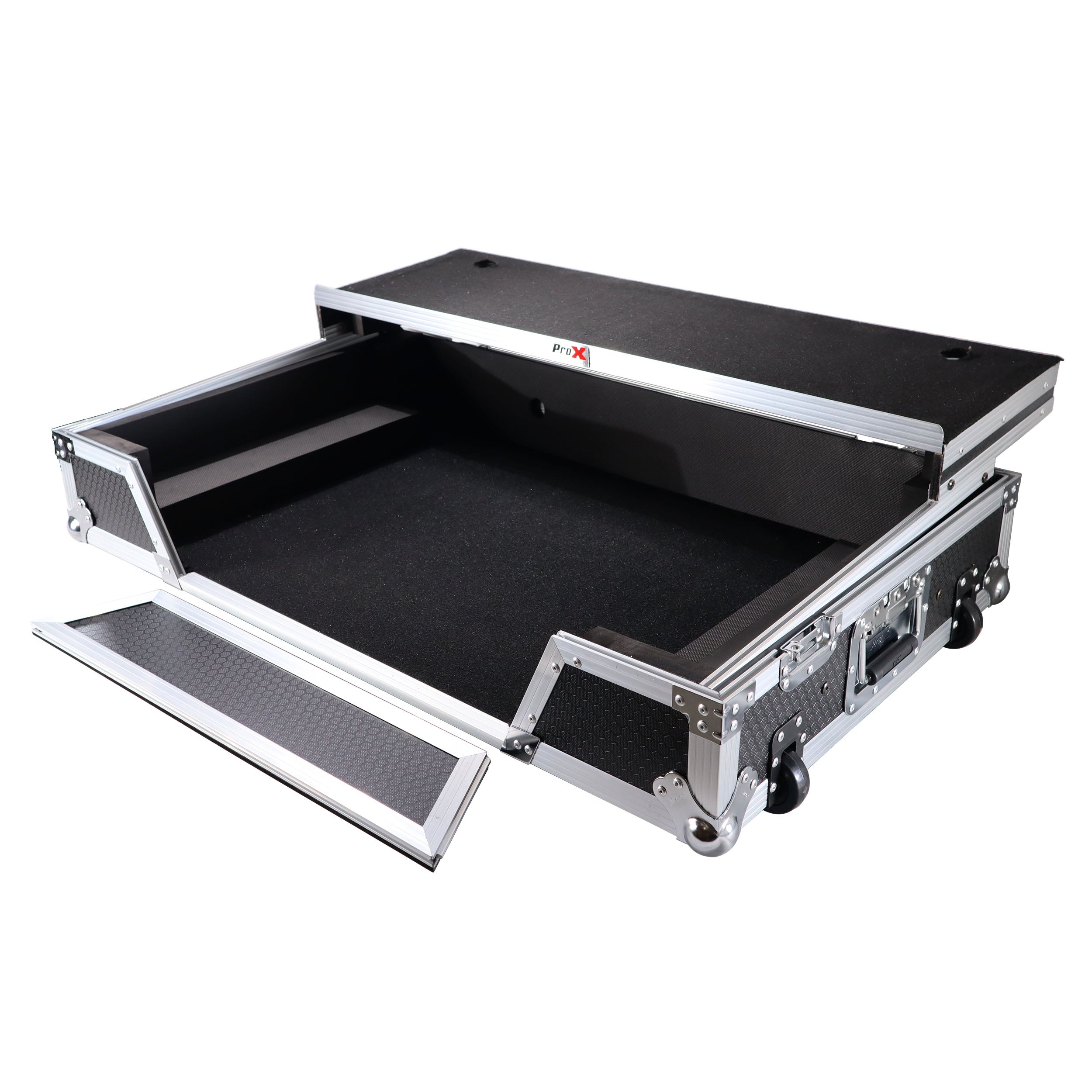 ProX XDJ-XZ Flight Case w/ Wheels, Laptop Shelf & 1U Rack Silver/Black