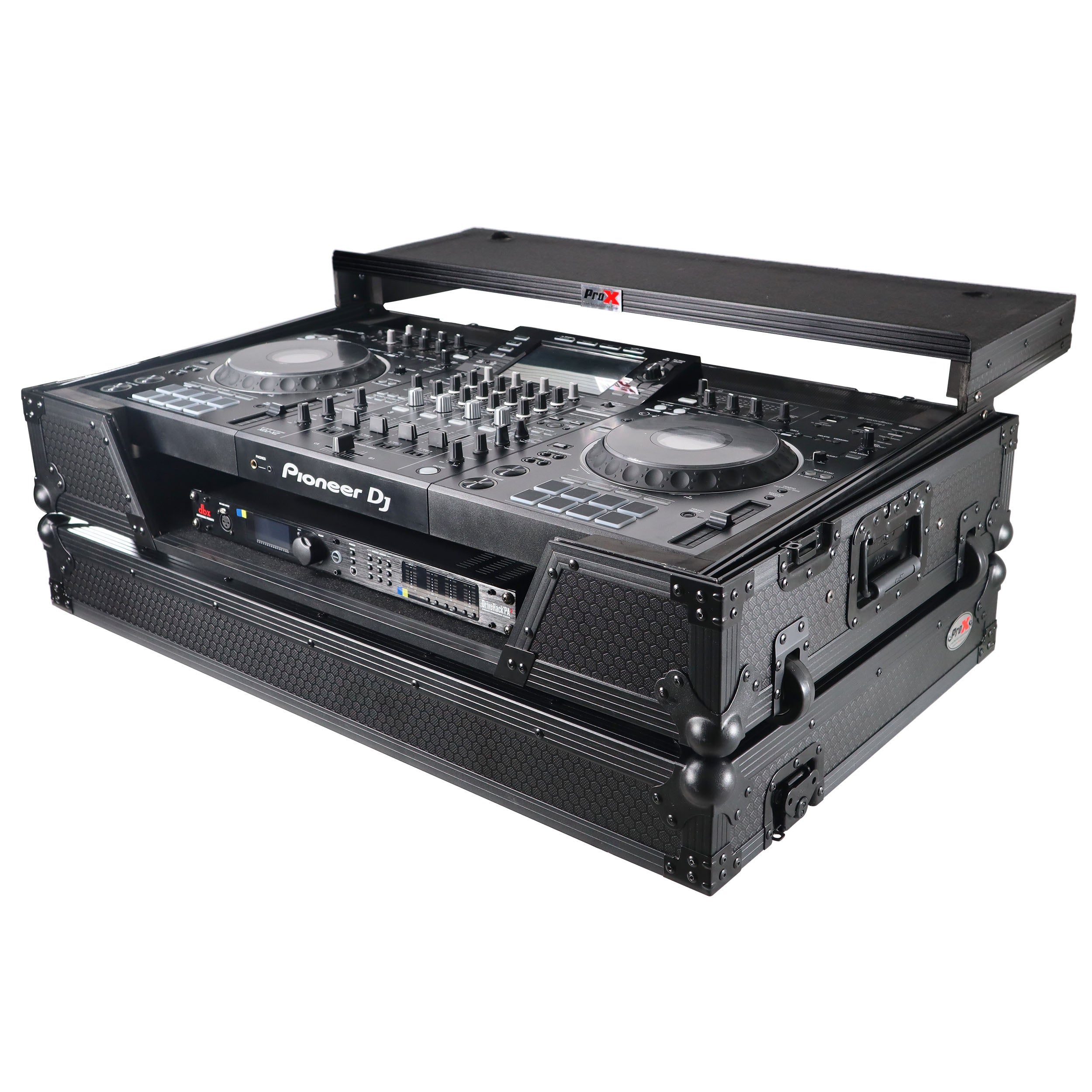 ProX XS-XDJXZ-WLTBL XDJ-XZ Flight Case w/ Wheels, Laptop Shelf & 1U Rack Black/Black