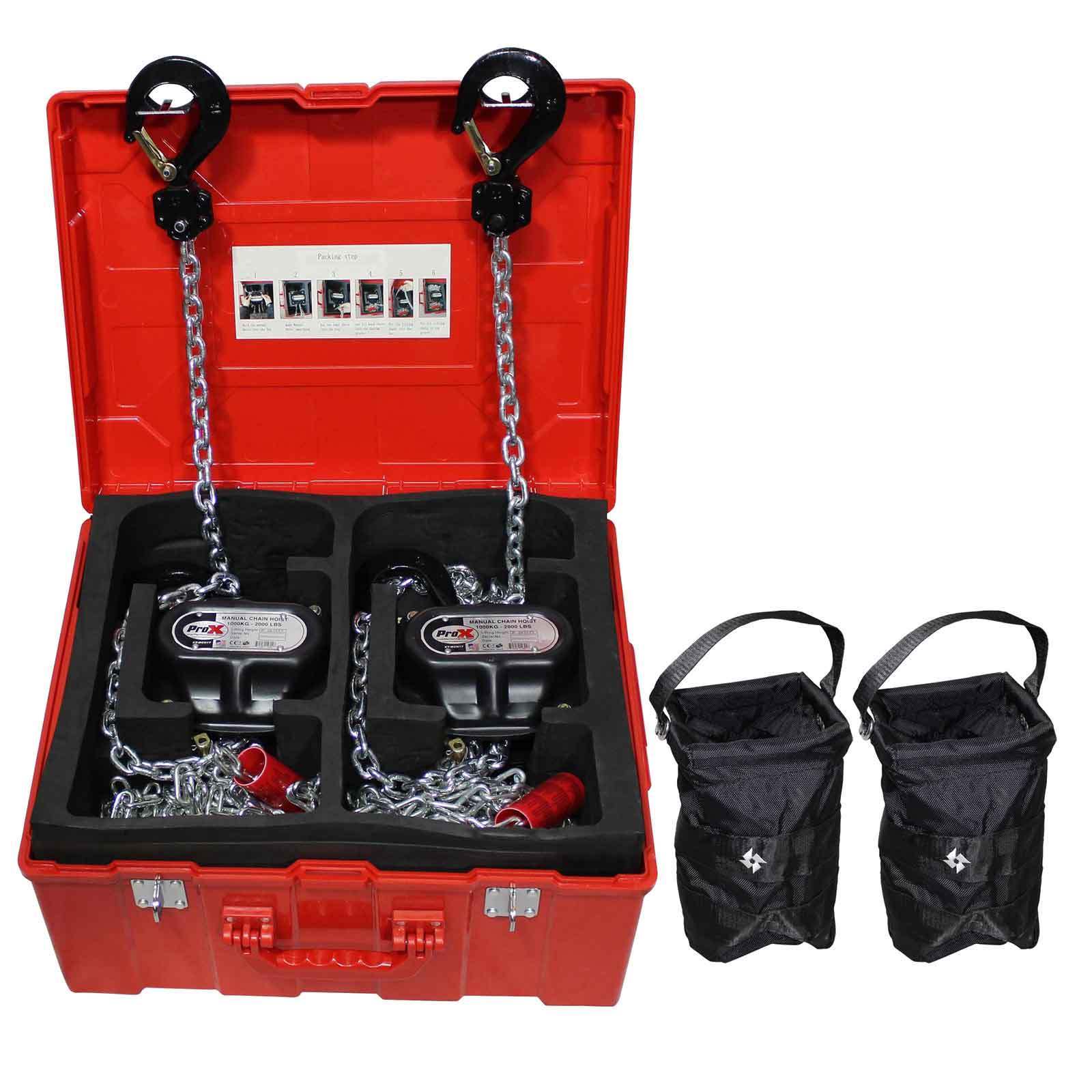 ProX XT-MCH1TX2-30FT Set of 2 1 ton Manual Chain Hoists w 30' Chains & Case