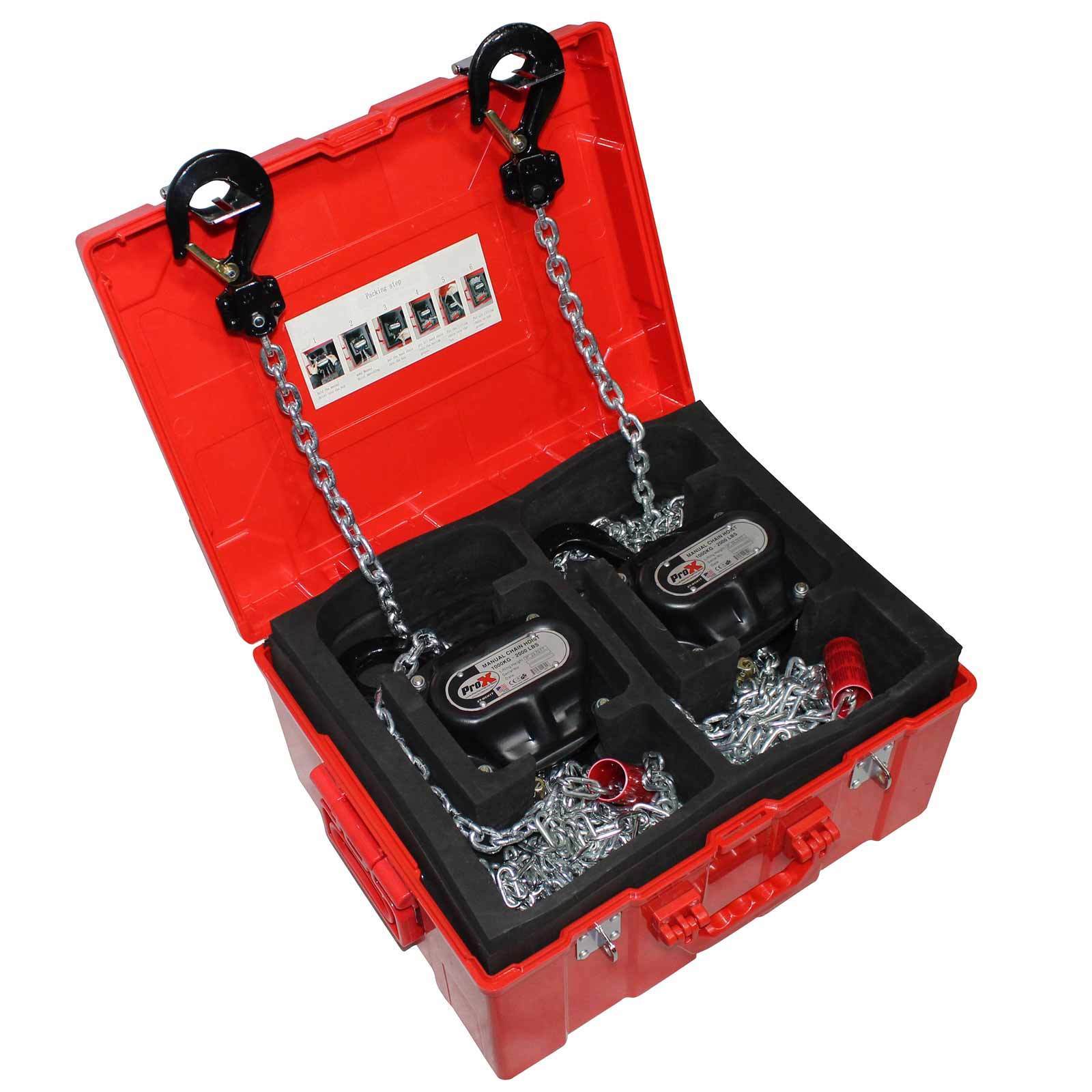 ProX XT-MCH1TX2-30FT Set of 2 1 ton Manual Chain Hoists w 30' Chains & Case