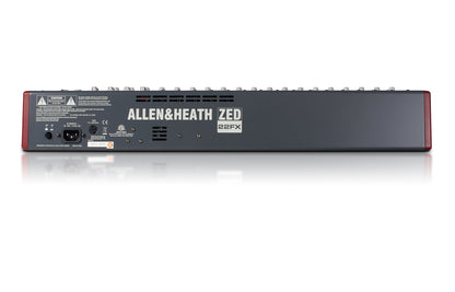 Allen & Heath ZED22FX 16 mic/line + 4 stereo, 4 aux sends, 3 band swept mid EQ, 2 x 2 USB, I/O 100mm faders with 24 bit effects